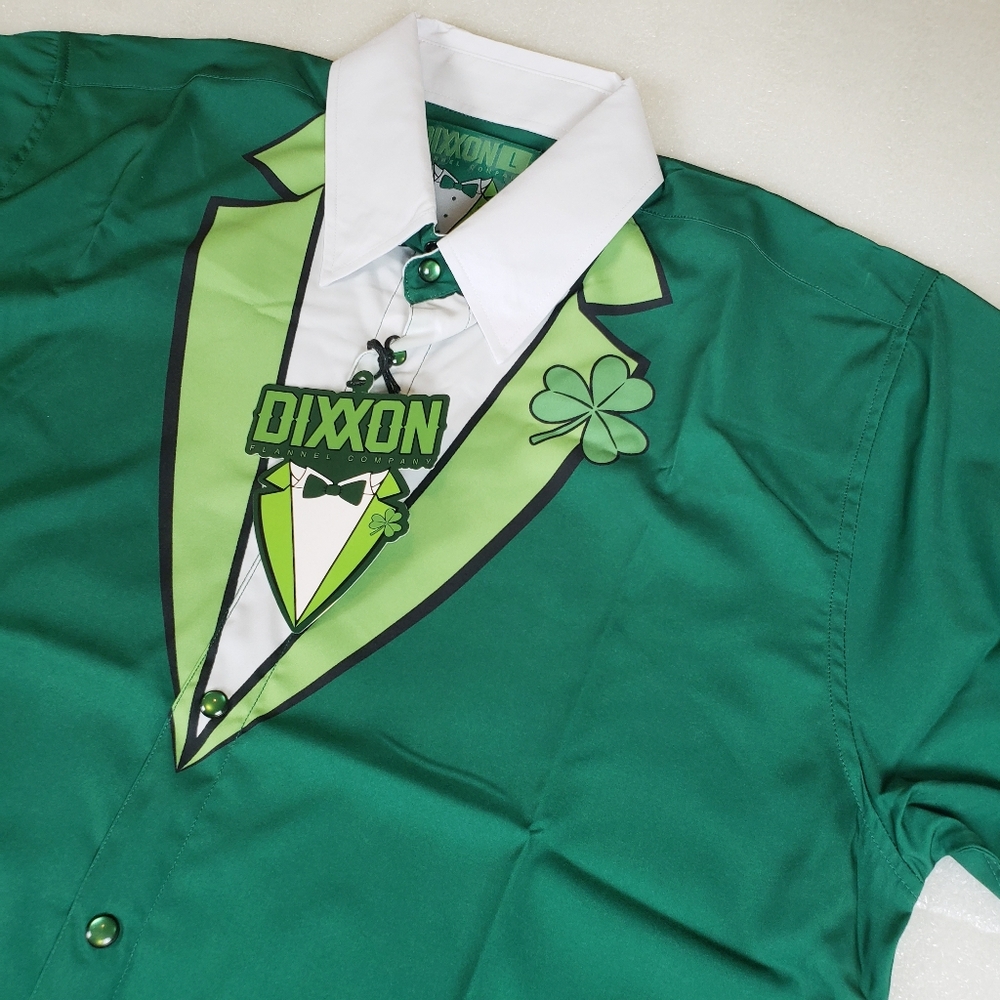 NWT Dixxon Men’s Large The Irish Tux Short Sleeve Party Shirt Tuxedo